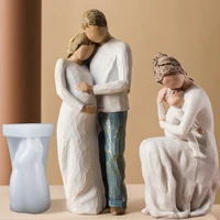 nordic style couple in hug family statue silicone candle mold for diy handmade epoxy resin aromatherapy candle plaster mold