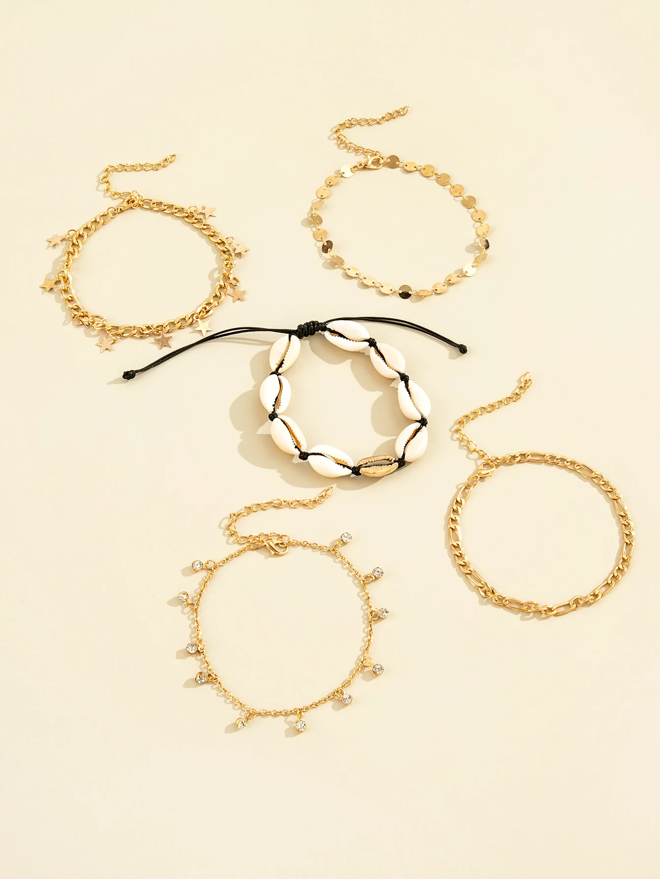 

Stillgirl 5Pcs Natural Shell Gold Chain Anklet Bracelet for Women Boho Crystal Star Geometric Set Female Handmade Jewelry Femme