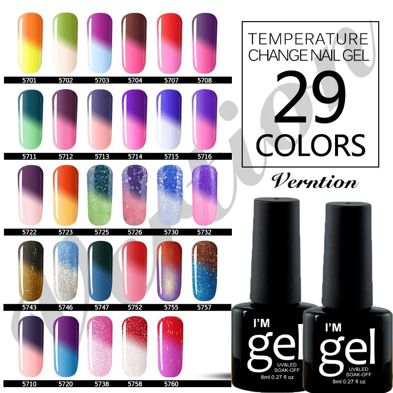 Verntion лак для ногтей Хамелеон Изменение температуры Цвет гель лаки длительный