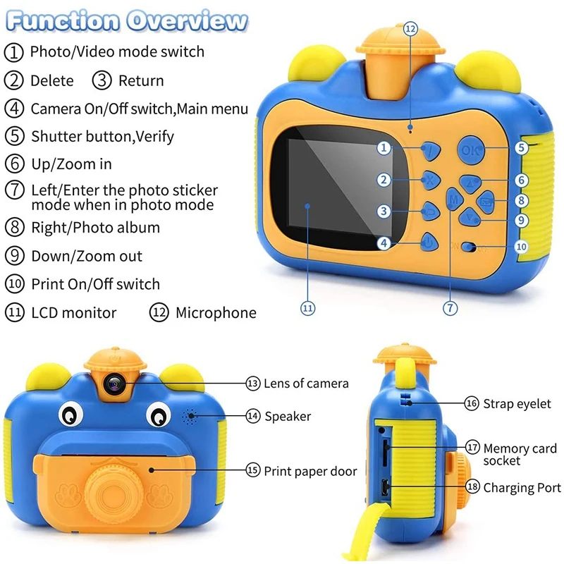 Портативная игрушечная камера для мгновенной печати с печатной бумагой цифровая