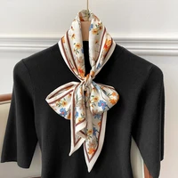 2021 fashion floral print silk scarf women thin neck long scarves narrow office lady shawl bandanas female bags handle accessory