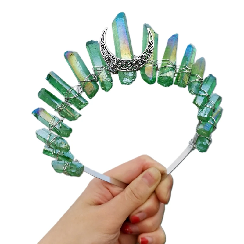 

Quartz Green Crystal Crown Handmade Head Hoop Luxury Head Accessory Gothic Baroque Vintage Headwear for Festivals