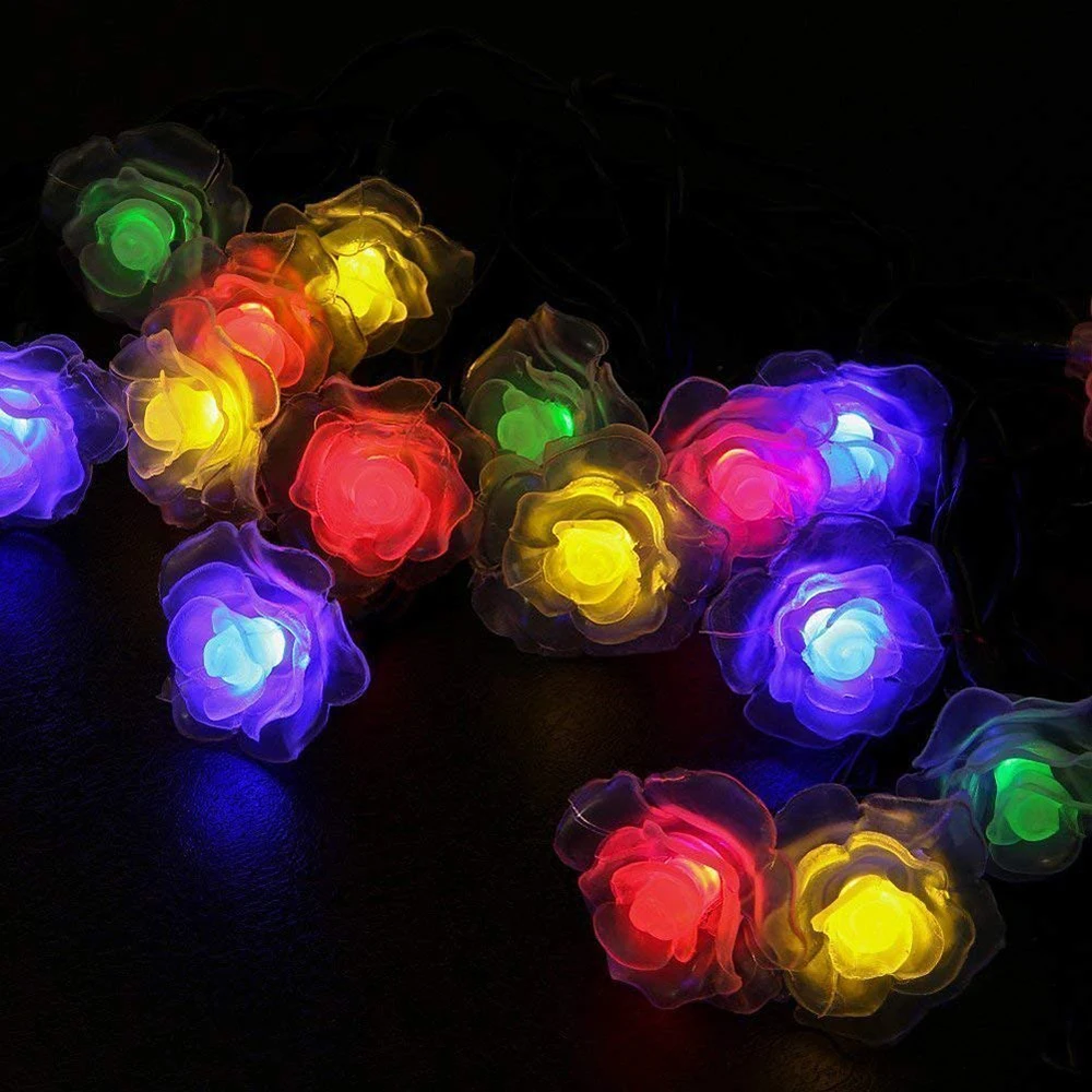 

AC220V 10/20/30/50M LED Rose Flower Christmas Lights Holiday String Lights Valentine Wedding Decoration Flower Bulbs LED Lamp