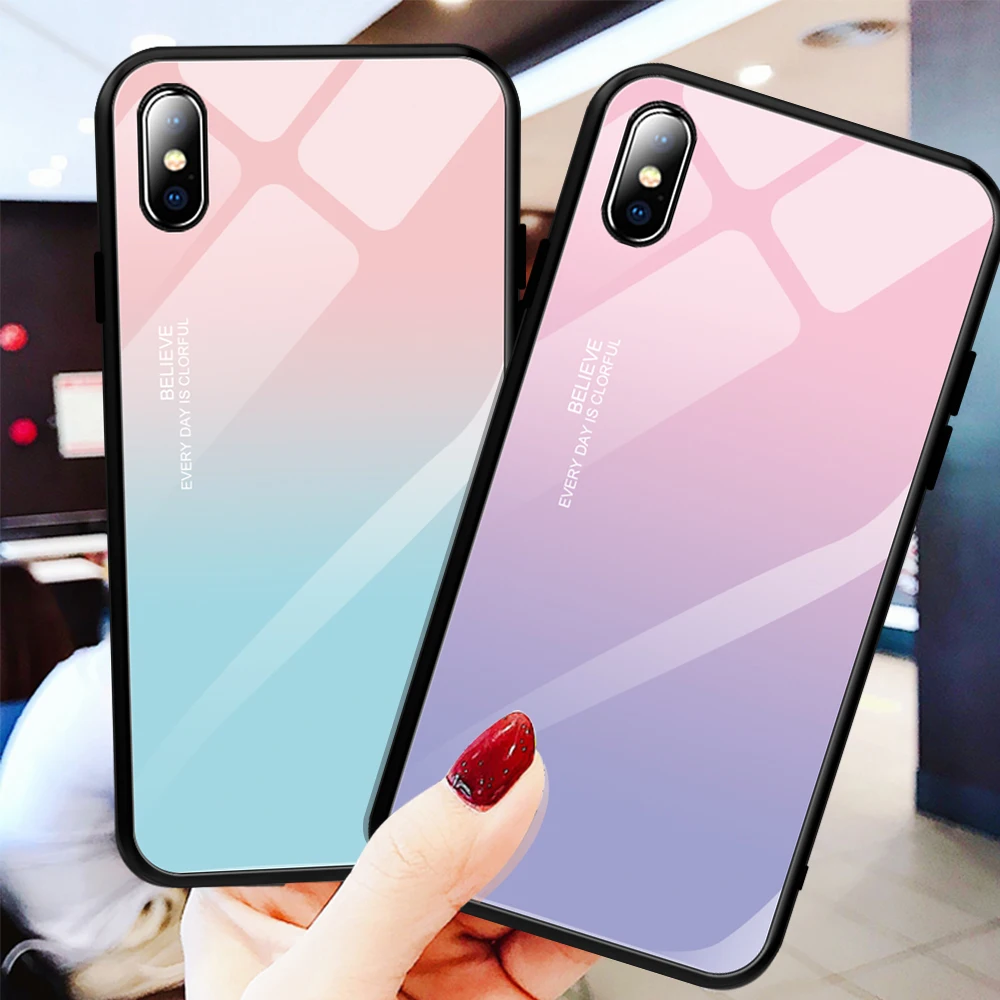 Противоударный градиентный чехол из закаленного стекла для iphone 6 6S 7 8 Plus телефона