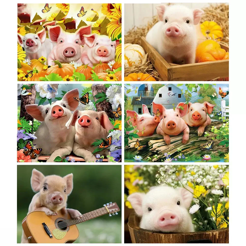 

5D "сделай сам" на тему свинок алмазная живопись, животных, полная выкладка, камни в форме ромба/Набор для рисования с круглыми камнями и полот...