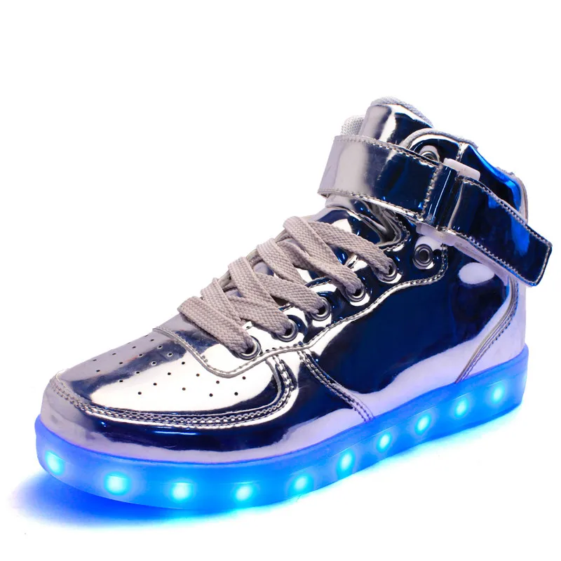

MR CO Hot Sale Golden Silver Big Size 46 Led Shoes Men Glowing Cool Light Flat Shoes High-top Light Up Boots For Adults