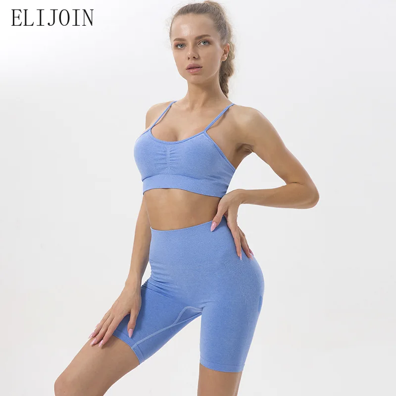 

Женский спортивный костюм ELIJOIN, повседневная одежда для йоги, Быстросохнущий жилет для йоги, костюм с шортами, бесшовный бюстгальтер для жен...
