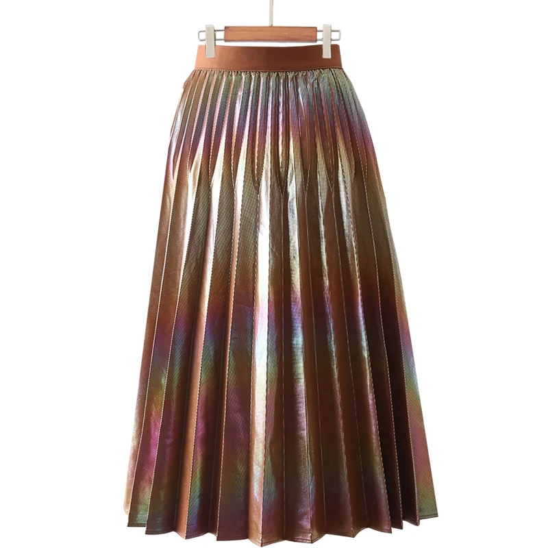 Юбка плиссированная с высокой талией блестящая металлическими блестками для