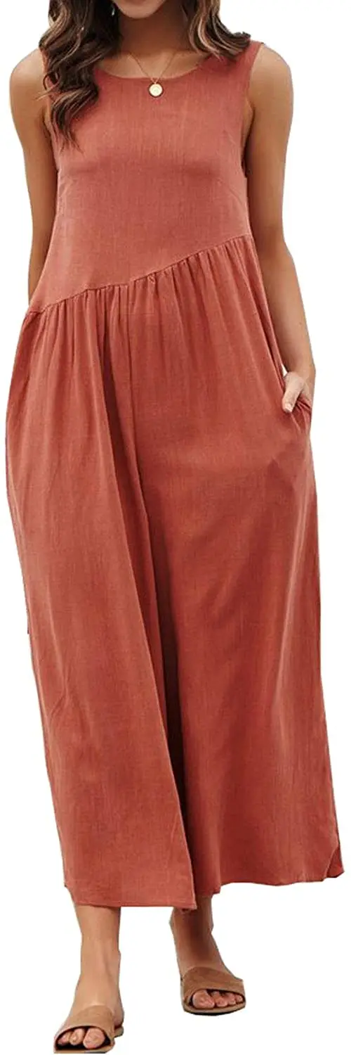 

Yollmart Women's Comfy Chiffon Sleeveless Loose Jumpsuits Rompers Tank Top Wide Leg Long Pants with Pockets
