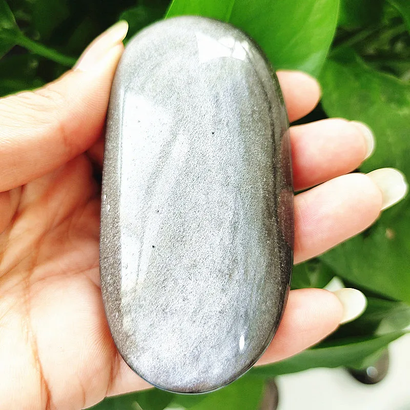 

Natural silver obsidian palm play palm palmstone palm stones plaything healing crystals and home decoration