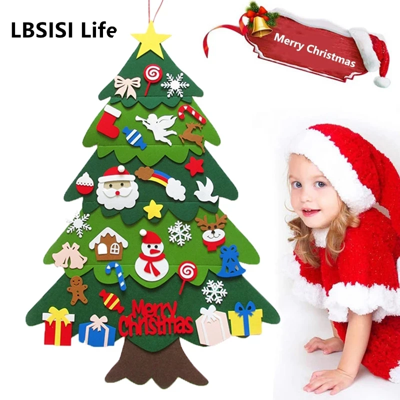 Новая войлочная Рождественская елка LBSISI для творчества, рождественские украшения, Новогодние Детские Подарочные игрушки, настенные подвесные украшения для двери, Рождество - изображение