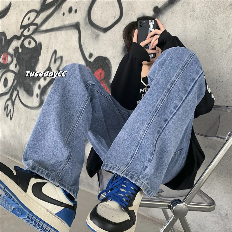 Green Blue Black Baggy Jeans Men Fashion Casual Wide-leg Jeans Men Streetwear Loose Hip-hop Straight Denim Trousers Mens Pants