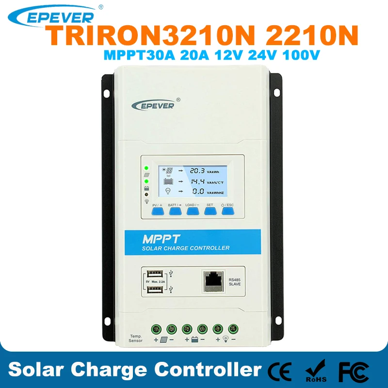 EPEVER TRIRON MPPT 30A 20A 10A Солнечный контроллер заряда 12В 24В Авто черный светильник LCD