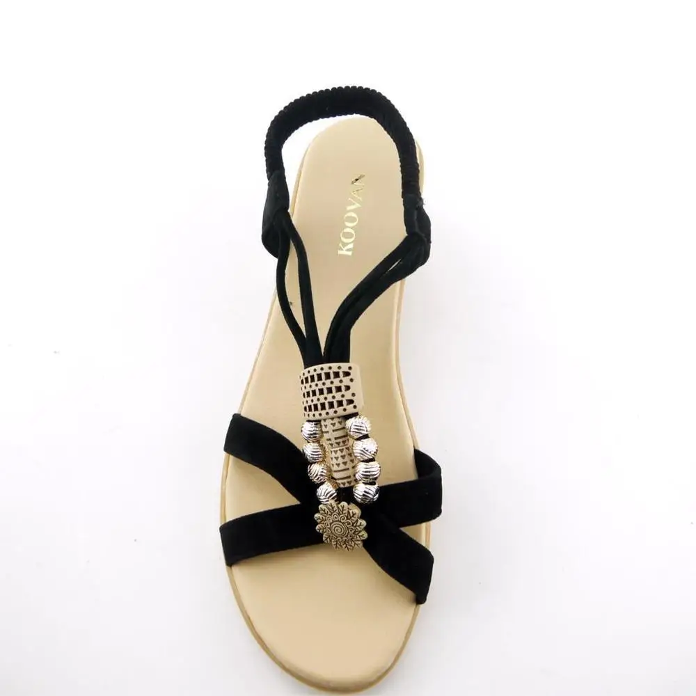 

Koovan Women New Summer Thick Crust Slope Wedges Beaded Sandals Female Summer Flat Heel Women Shoes Waterproof Sandals