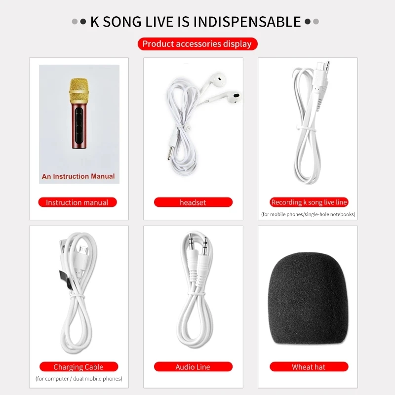 

Portable Professional Karaoke Condenser Microphone Sing Recording Live Microfone For Mobile Phone Computer With ECHO Sound Card
