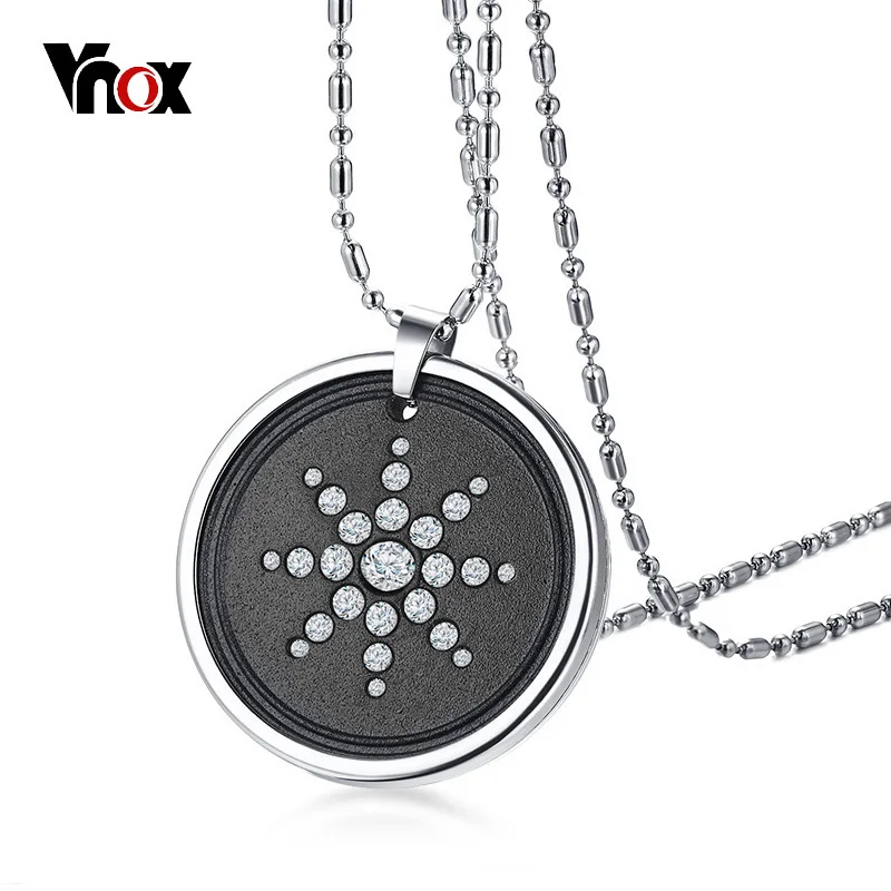 Vnox Scalar Quantum Energy Ions Pendant for Men Necklace Lava Stone Crystals Stainless Steel 25" Chain w/ Box Card Male Jewelry