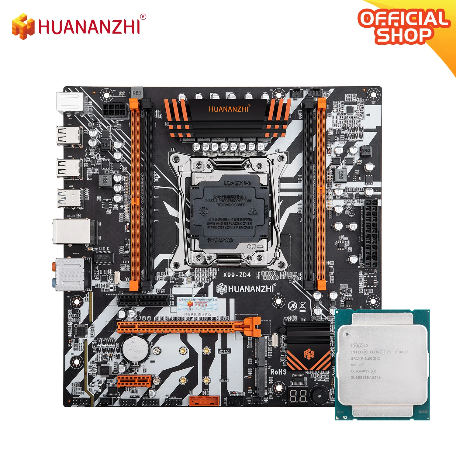 HUANANZHI X99 ZD4 X99 Motherboard with Intel XEON E5 2680 V3 combo kit set support DDR4 RECC NON-ECC memory NVME USB 3.0 M ATX