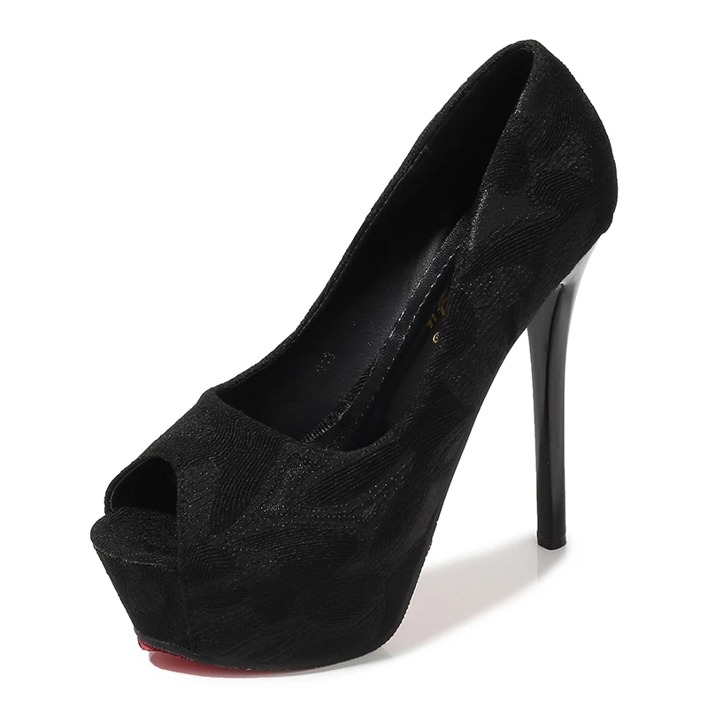 black-14cm Женские туфли-лодочки с открытым носком на платформе; женская обувь на высоком каблуке; свадебные туфли; женские туфли на каблуке 12 см для вечеринок; zapatos de novia - Цвет: black-14cm