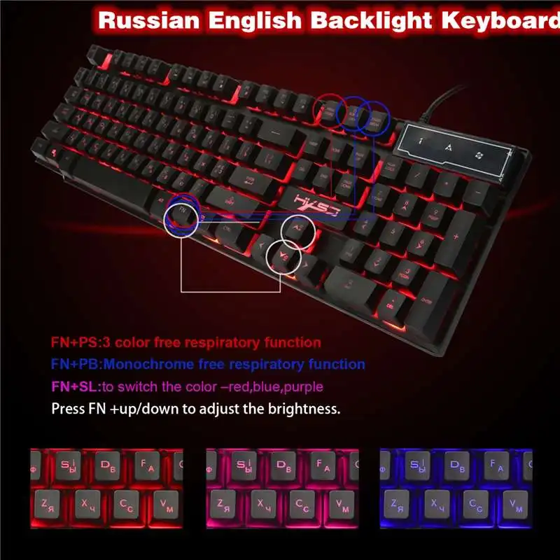 

HXSJ R8 Mechanical Gaming Keyboard 104 Keys Russian English Backlight Waterproof Anti-Skid Gamer Keyboard For PC Laptop Computer