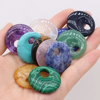 natural stone pendant semi precious stones round big hole charms for jewelry making diy necklace bracelet earrings accessories