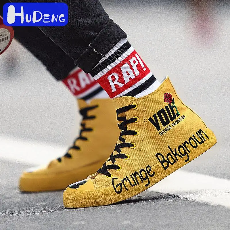 HUDENG высокие модные туфли с красной подошвой парусиновые на резиновой подошве