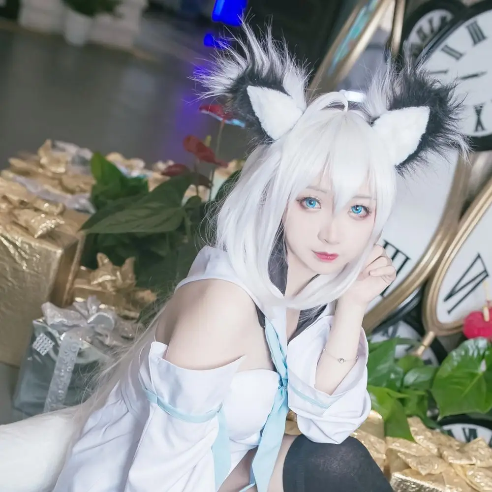 [Anihut】youtuber Hololive Shirakami Fubuki белый прямой парик Cos термостойкий синтетический