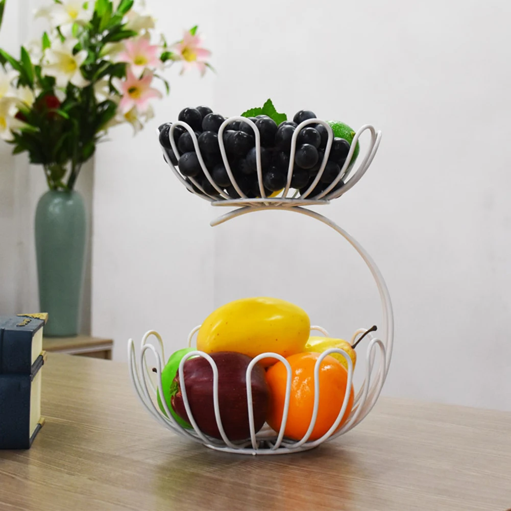 

Kitchen Organizer Hotel Living Room Modern Home Display Stand Fruit Basket Tray Draining Double Layer Iron Countertop Nordic