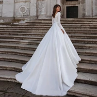 myyble a line wedding dress ivory satin wedding gowns elegant long sleeve bride dress abito da sposa 2020 cheap