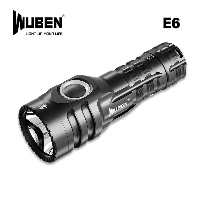 2021 NEW WUBEN Small Steel Cannon E6 900 Lumens High Beam LED Flashlight for Camping, Hiking, Flashaholics (with battery)