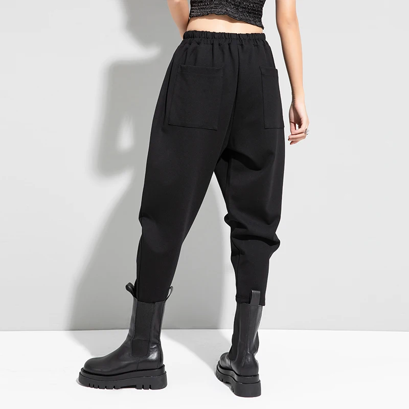 

High Black Leisuer Elastic Waist Long Harem Trousers New Loose Fit Pants Women Fashion Tide Spring Autumn 2021 1DD2678