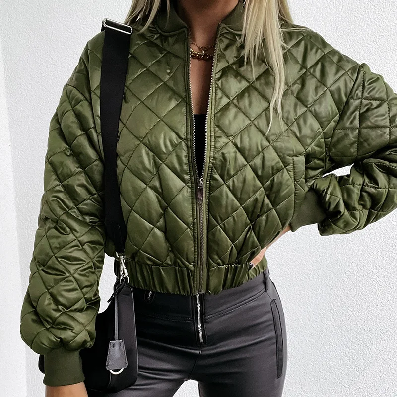 

2021 Women New Cotton Padded Puffer Coat Solid Long Sleeve Loose Office Lady Zipper Jacket Cotton Padded Warm Windproof Women's