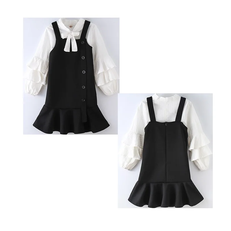 Платье-рубашка для девочек на бретелях с длинным рукавом повседневное в клетку