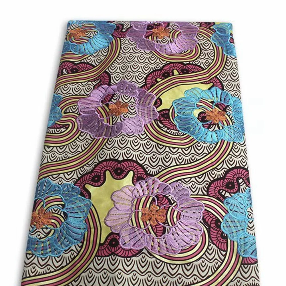 

New African Wax Fabric Embroidered Batik Ankara Purple Color Jacquard Good Quality 6Yards