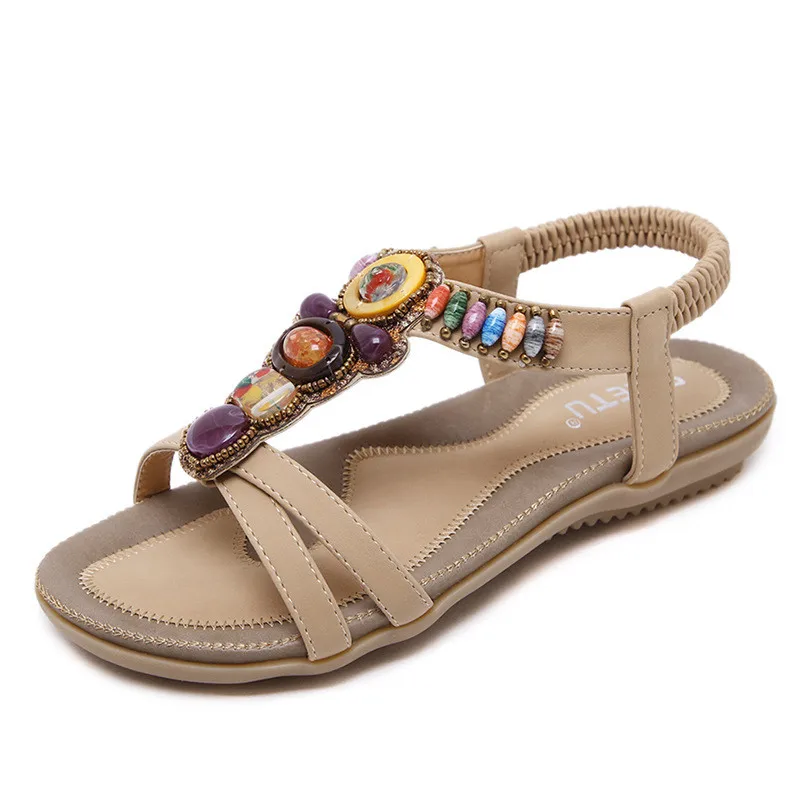 

2019 Flat Platform Fashion Ethnic Shoes Woman Sandals Summer Shoes Sandalias Mujer String Bead Zapatos De Mujer Sandale Femme