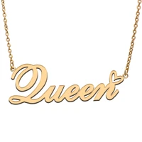 queen love heart name necklace personalized gold plated stainless steel collar for women girls friends birthday wedding gift