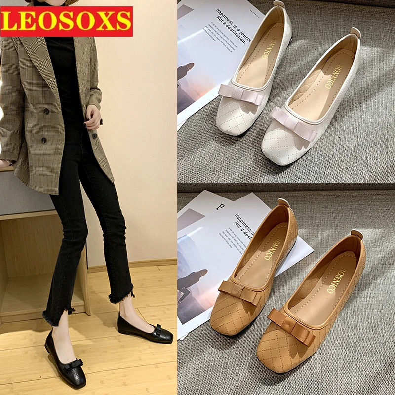 

Beanie Shoes Women 2021 Summer New Shallow Mouth Flat Bottom Square Toe Single Shoes Soft Leather Soft Soles Small Leather Shoes