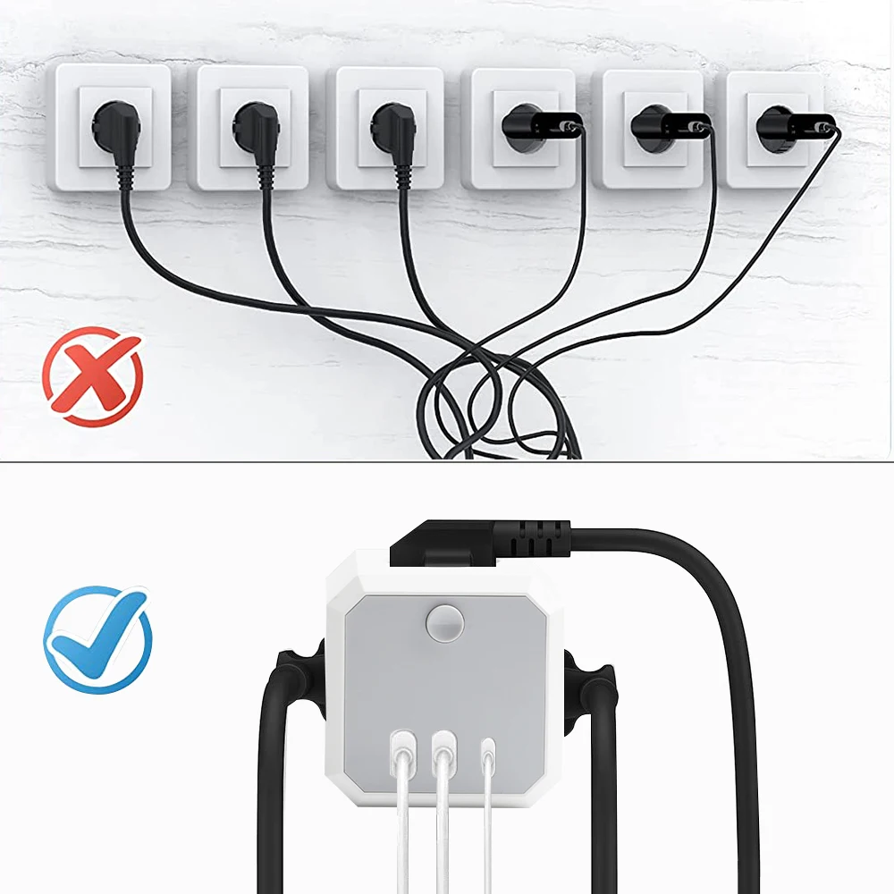 16A EU Plug Power Strip with Switch On/Off 1 TO 4 AC Outlets 3 USB Charging Ports Portable Multi Socket Adapter |