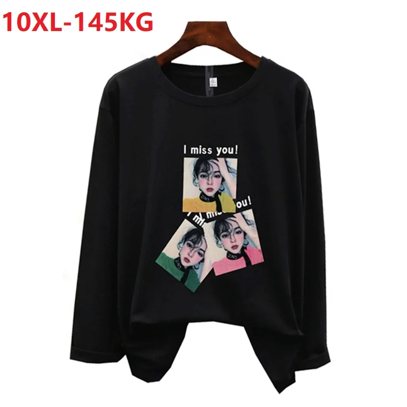 

Женская зимняя хлопковая Футболка с буквенным принтом, топы с длинными рукавами, футболки большого размера 7XL 8XL 9XL в Корейском стиле размера...