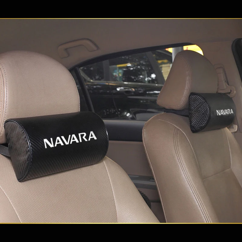 

For Nissan Navara Carbon Fiber Texture PU Leather Auto Safety Pillow Car Seat Head Neck Pillow Pad Car Accessories