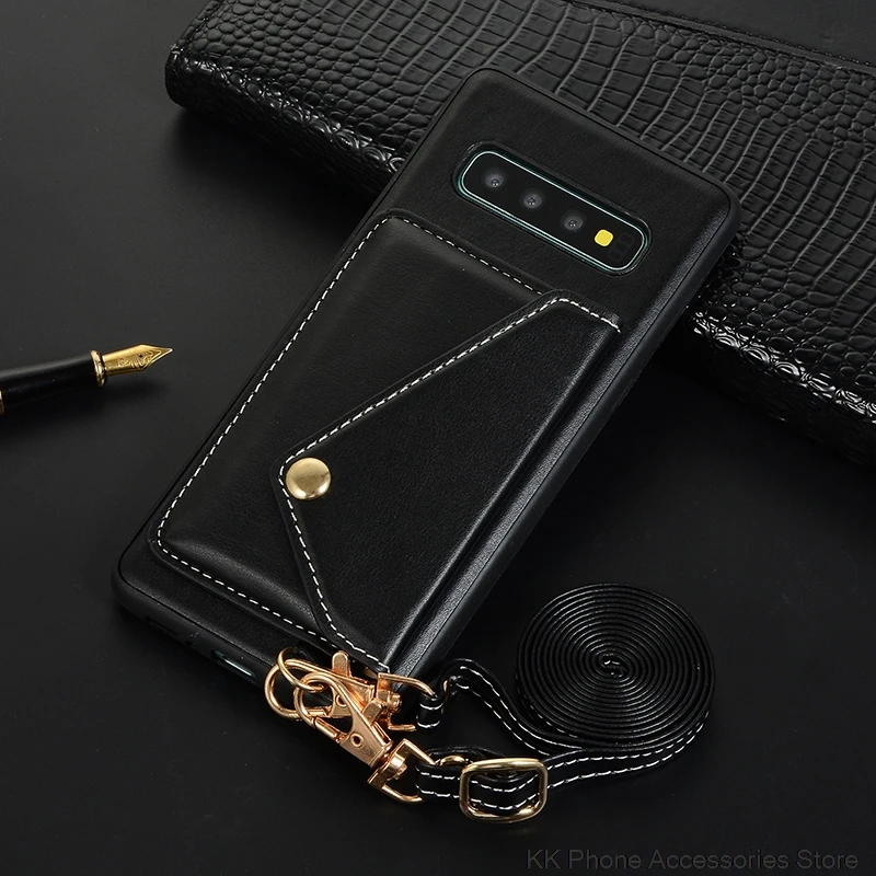 Ретро кожаный чехол с карманом для карт для samsung S9 S10 Plus S10e кошелек через плечо длинный ремешок задняя крышка для samsung Note 9 чехол для телефона