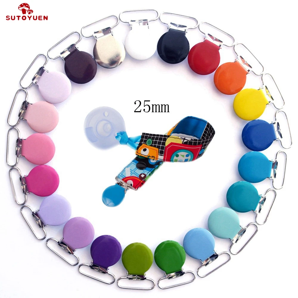 Sutoyuen 210pcs 1'' 25mm  Assorted Enamel Round Shape Suspender Clips / Baby Pacifier Clips for Dummy Soother Pacifier Chain