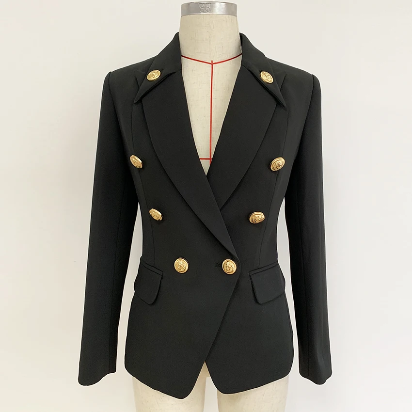 

Red Double Breasted Blazer Women Office Formal Mental Buttons Blazer Plus Big Size Women Blazers Drop Ship Black