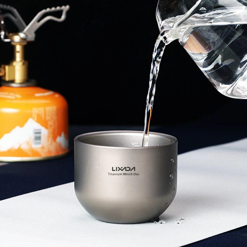 

Lixada 180ml Large Capacity Double Wall Titanium Tea Cup Water Cup Home Office Outdoor Camping Picnic Hiking Coffee Tea Cup Mug