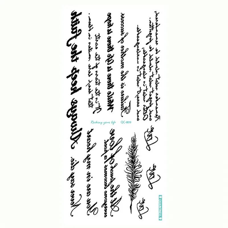 Пикантные перо слова черные буквы временная татуировка девушка палец боди-арт