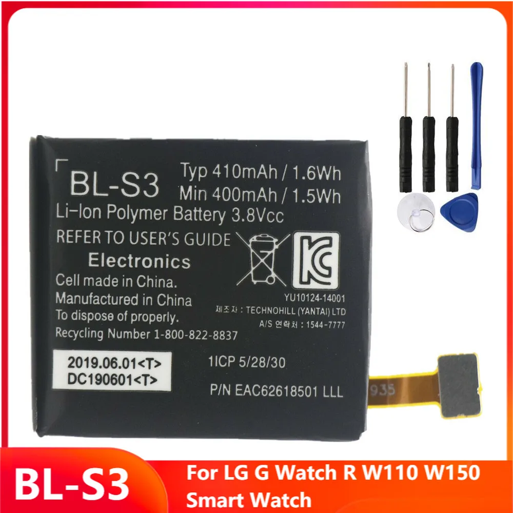 

Original Replacement Watch Battery BL-S3 For LG G Watch R W110 W150 BL-S3 Smart Watch Rechargable Batteries 410mAh With Tools