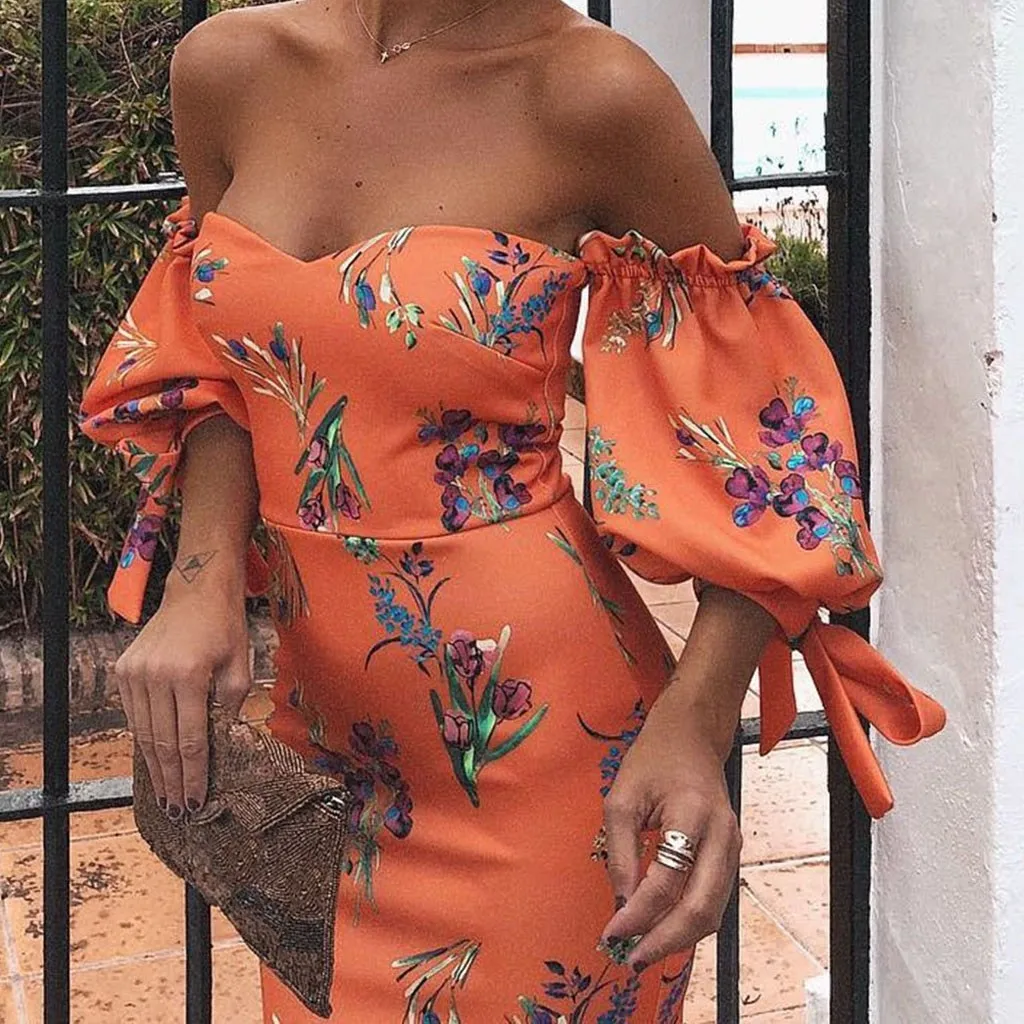 Летнее платье Boho Bodycon для женщин сексуальное с высоким разрезом без бретелек