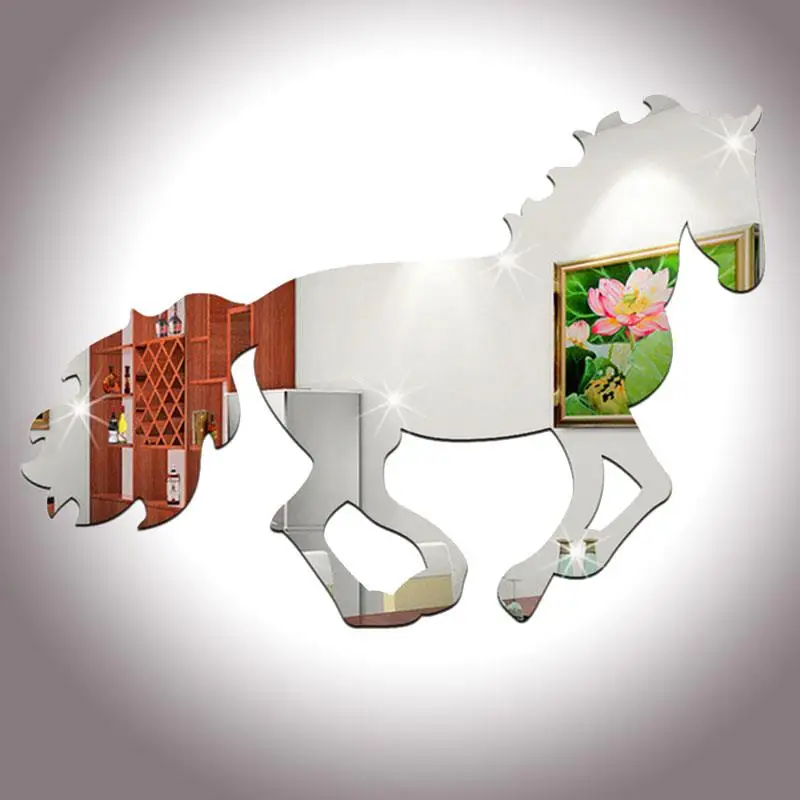 3D Galloping Horse DIY Mirror Wall Clock Sticker Home Room Decoration Art | Stickers