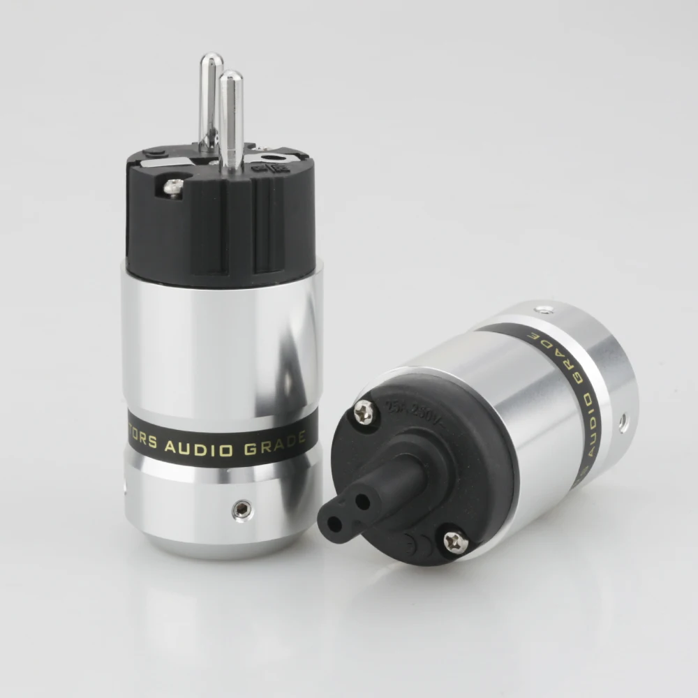 

High Quality Rhodium Plated Schuko Male Plug Hifi Figure 8 IEC C7 Plug Female Socket DIY Power Cord Cable