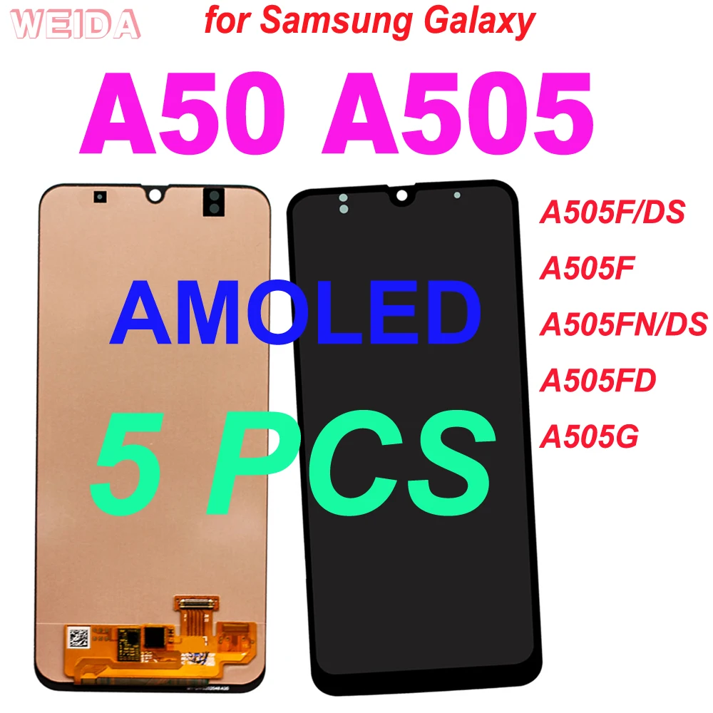 

5 PCS Super AMOLED For Samsung Galaxy A50 LCD Display A505 SM-A505FN/DS A505F/DS Touch Screen Digitizer Assembly for A50 LCD