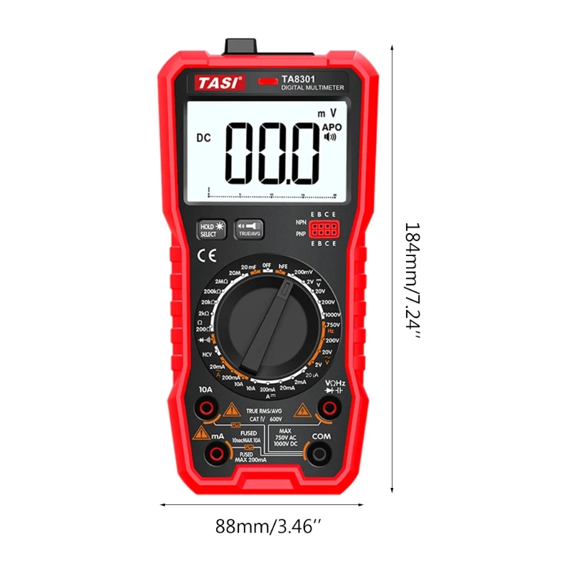 

OOTDTY English Voice Version Digital Multimeter High Precision AC/DC Voltage True Rms Diode Triode NCV Resistance Capacitance